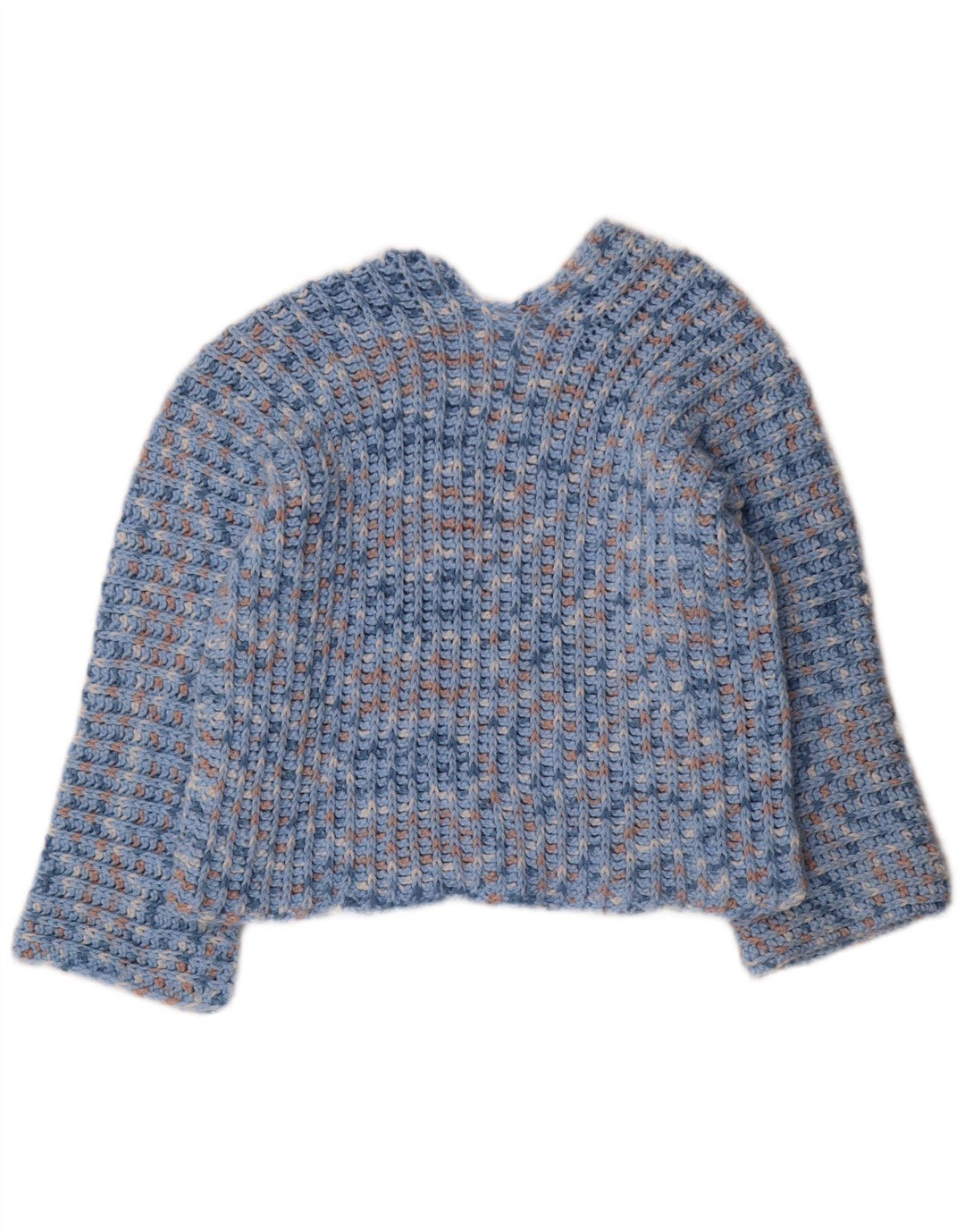Suéter feminino vintage com decote em V UK 12 médio azul manchado