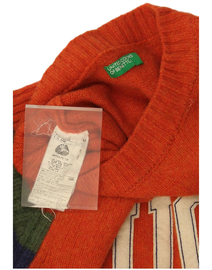 Suéter feminino Benetton com gola redonda, listrado laranja médio, Reino Unido 12