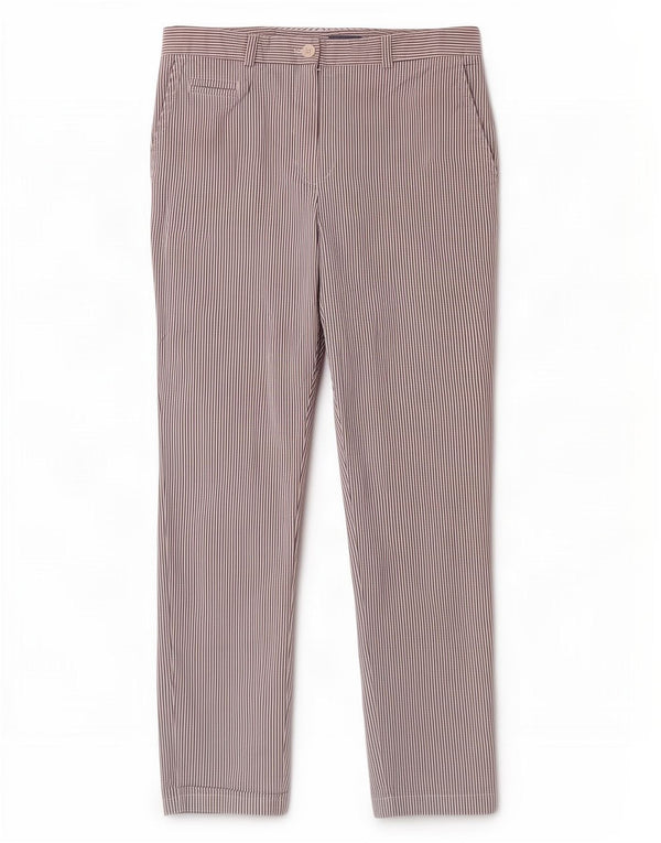 Calça chino feminina Marks & Spencer Reino Unido 12 médio W32 L29 risca de giz branca