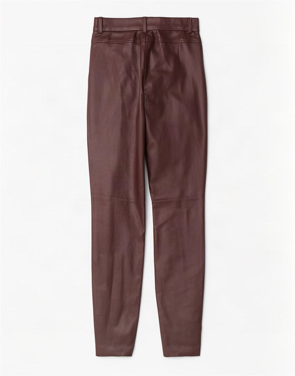 Zara Calça feminina skinny de couro sintético pequena W26 L29 marrom poliuretano