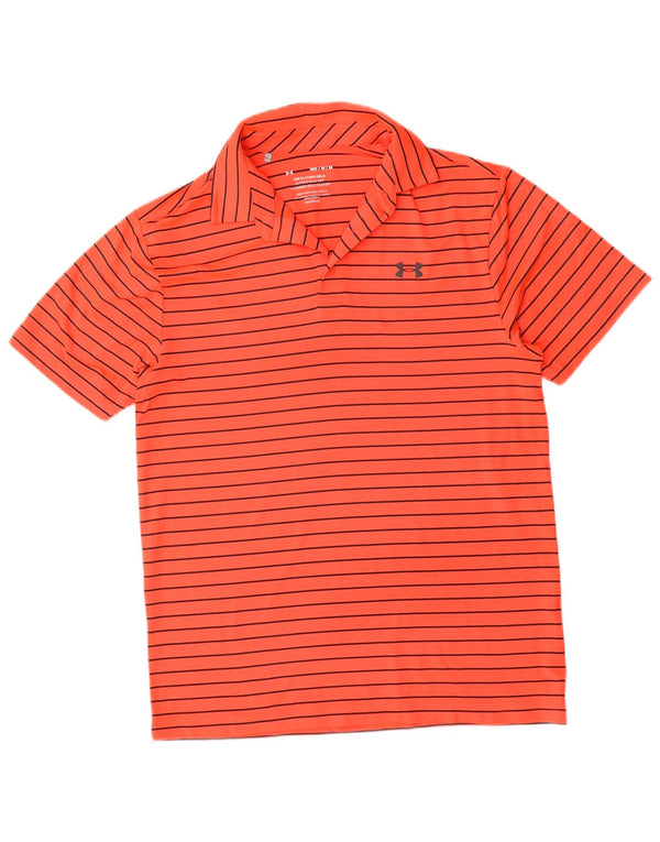 Camisa polo masculina Under Armour Heat Gear média laranja listrada