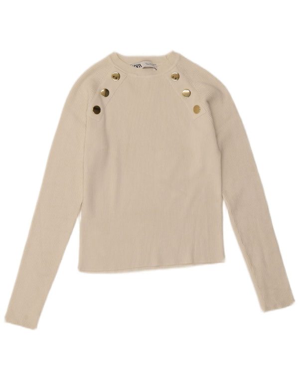 Zara Womens Crop Top Manga Longa Reino Unido 12 Médio Branco