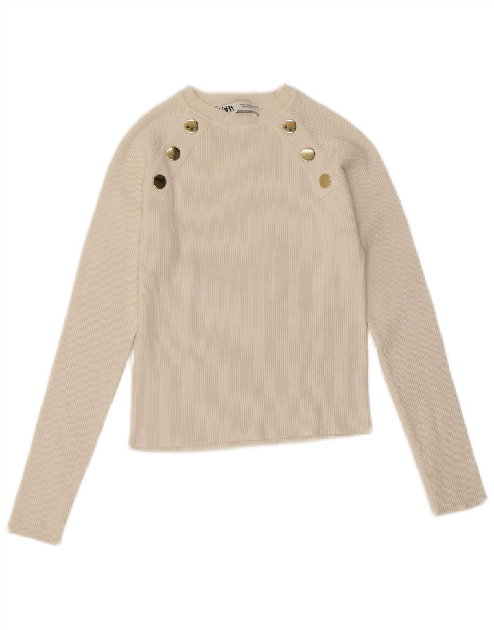 Zara Womens Crop Top Manga Longa Reino Unido 12 Médio Branco