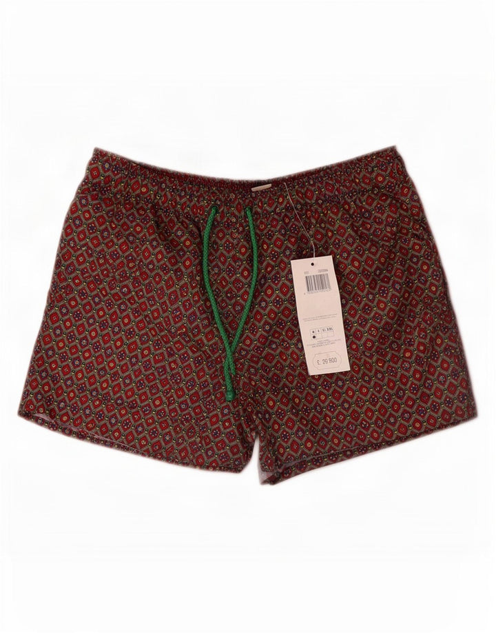 Shorts de natação masculino vintage poliéster geométrico marrom médio