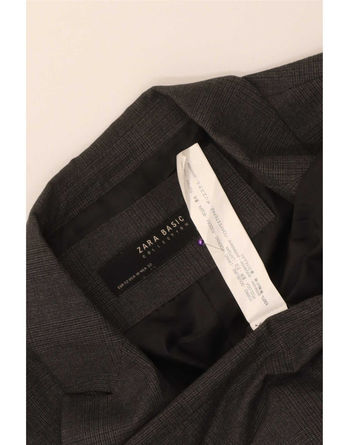 Jaqueta blazer feminina Zara com 1 botão EU 42 poliéster xadrez cinza grande