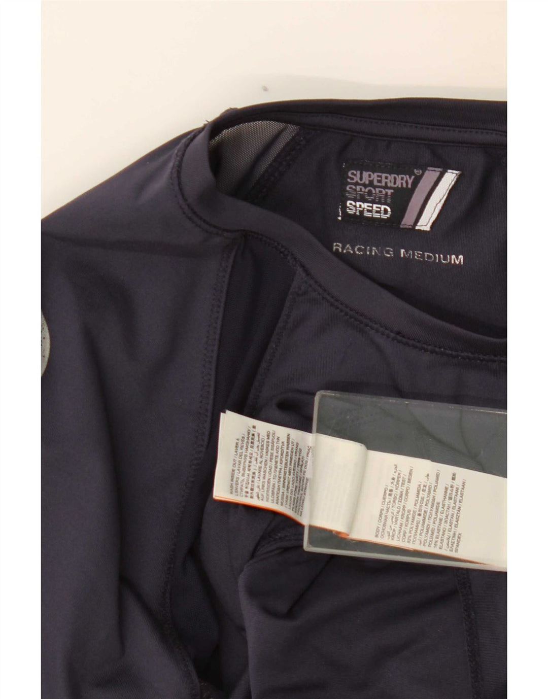 Top gráfico feminino Superdry manga comprida UK 12 bloco colorido azul marinho médio