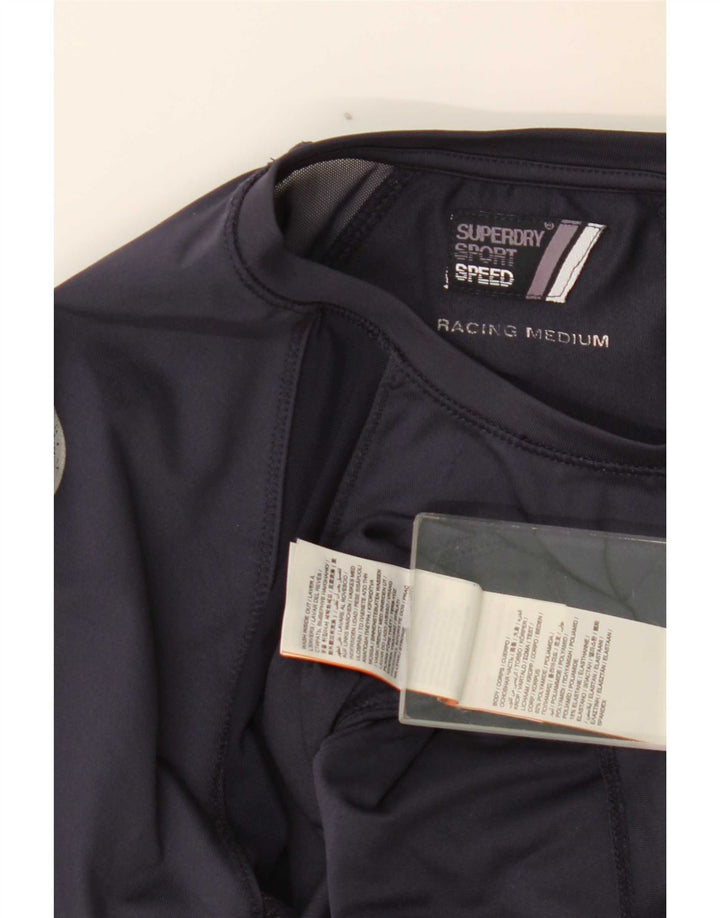Top gráfico feminino Superdry manga comprida UK 12 bloco colorido azul marinho médio