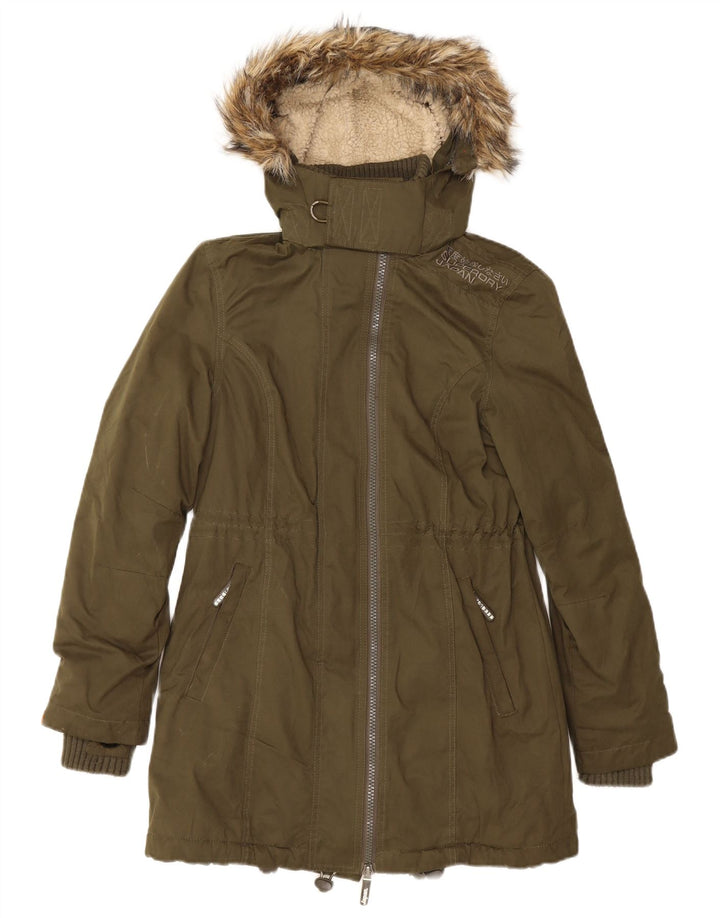 Jaqueta Parka com capuz feminina Superdry UK 14 grande poliéster verde