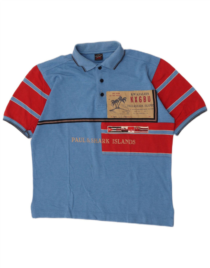 Camisa polo masculina Paul & Shark gráfica azul médio algodão colorblock