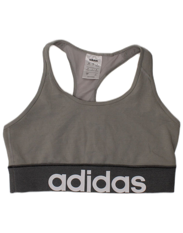 Adidas Womens Climalite Graphic Sport Bra Top UK 12/14 Medium Grey Sports