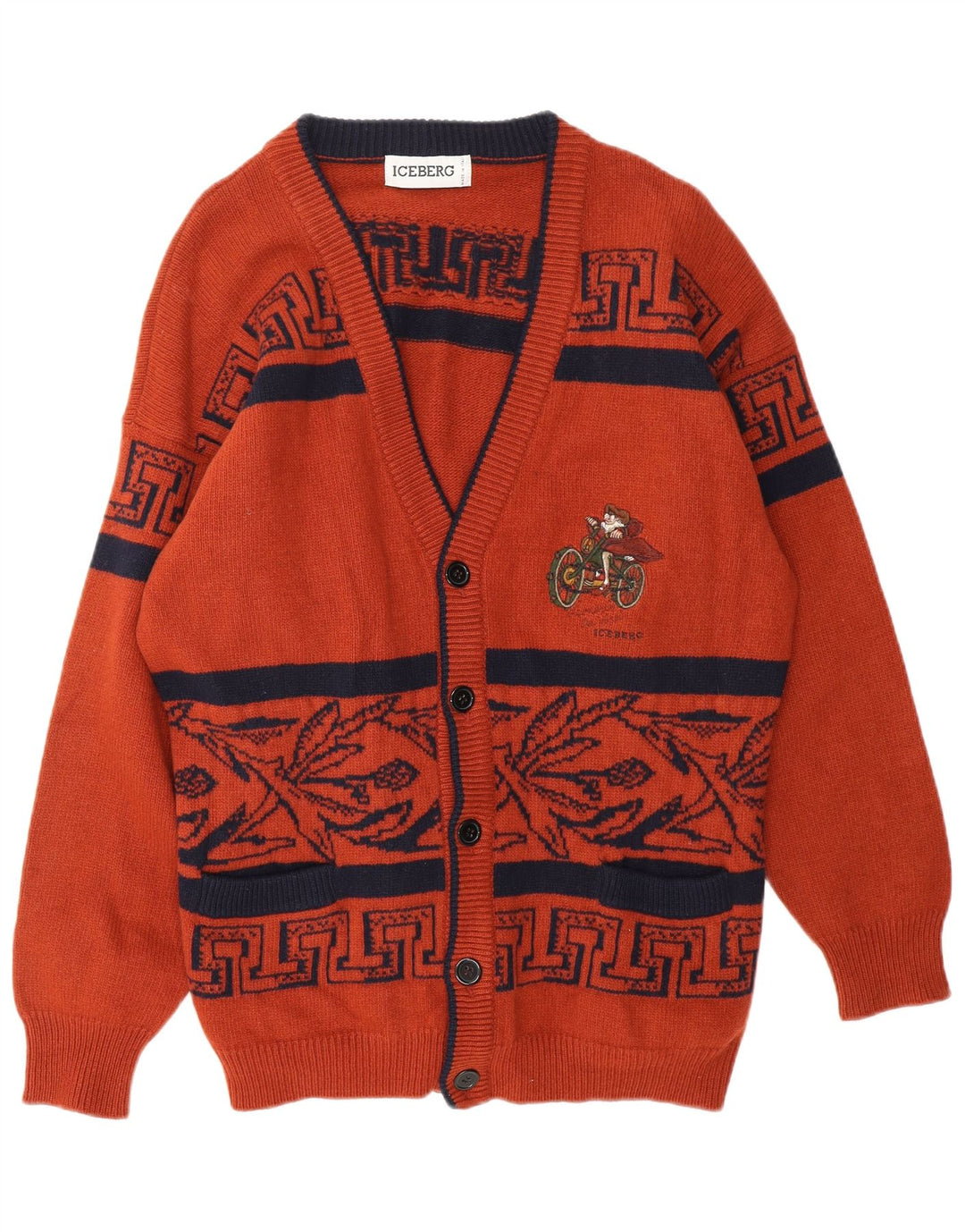 Suéter cardigã masculino ICEBERG lã virgem geométrica marrom médio