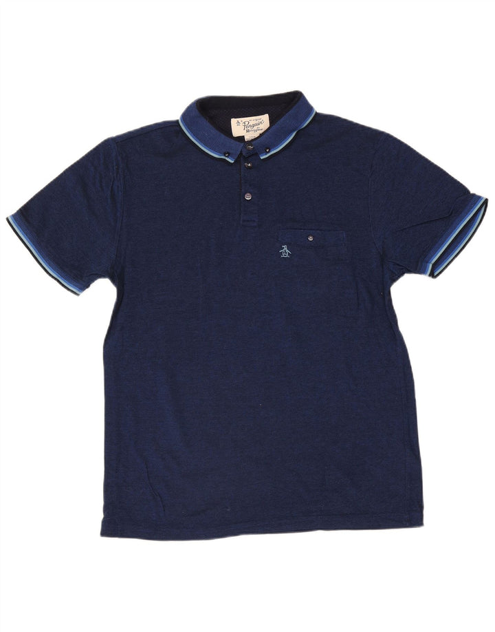 Camisa polo masculina Penguin grande algodão listrado azul marinho