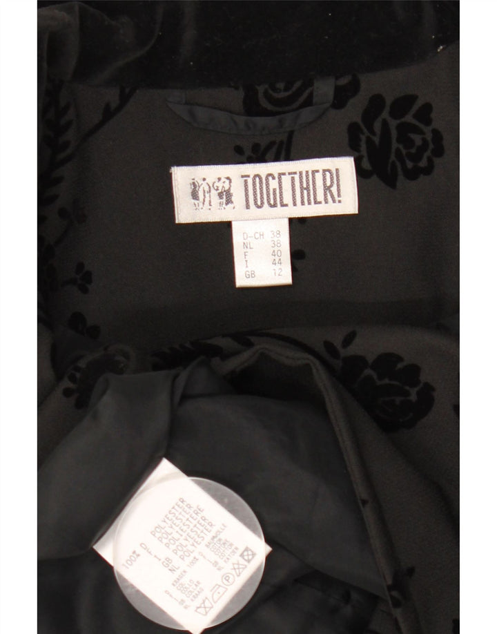 Jaqueta Blazer Feminina Longline 2 Botões Together UK 12 Médio Preto Floral