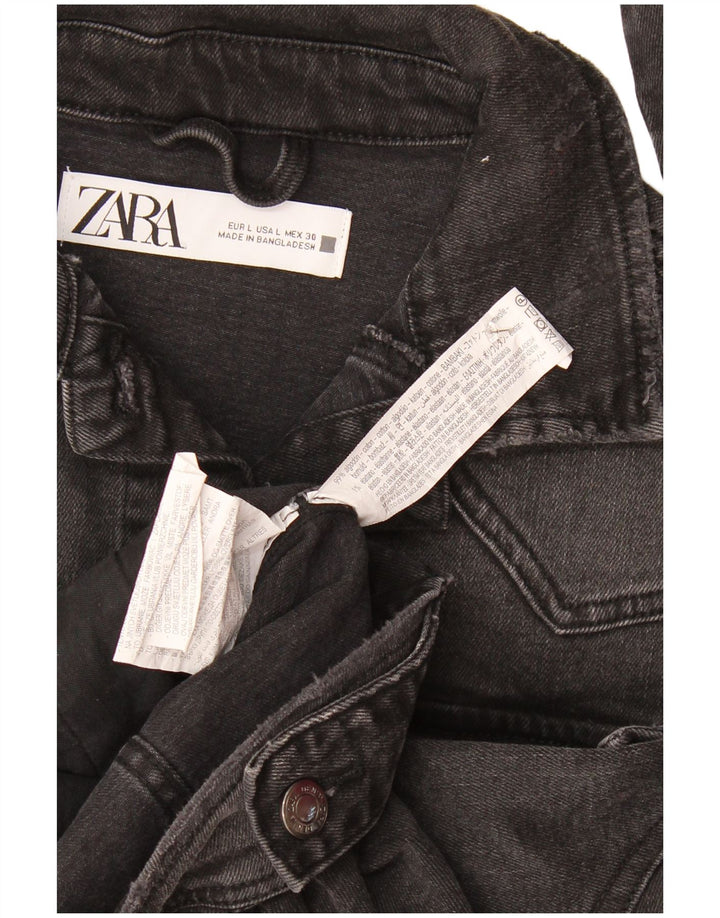 Jaqueta jeans feminina Zara UK 16 grande algodão preto