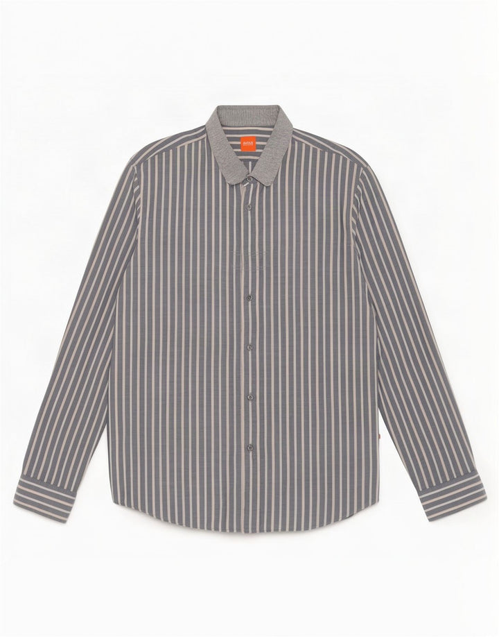 Camisa masculina Hugo Boss XL algodão listrado cinza