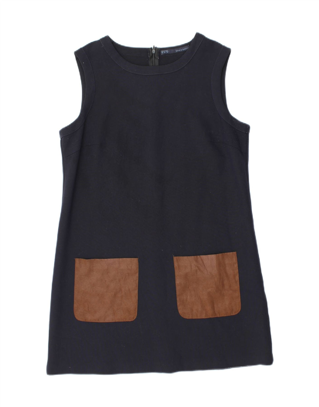 Vestido feminino sem mangas Zara UK 18 XL azul marinho poliéster