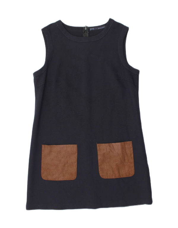 Vestido feminino sem mangas Zara UK 18 XL azul marinho poliéster