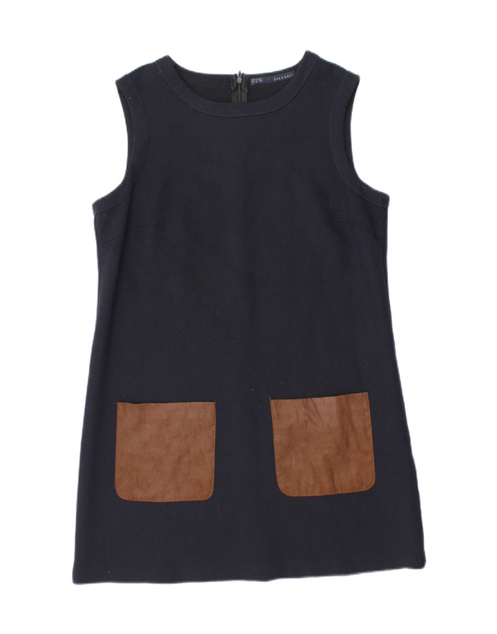 Vestido feminino sem mangas Zara UK 18 XL azul marinho poliéster