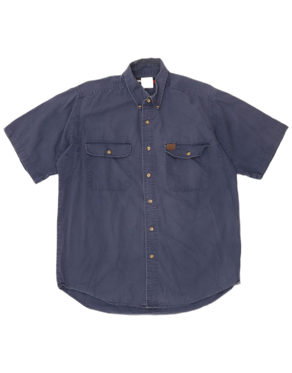 Wrangler Camisa masculina de manga curta grande algodão azul marinho