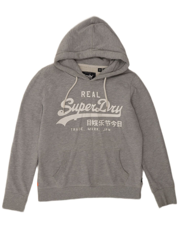 Superdry feminino gráfico moletom com capuz UK 12 algodão cinza médio