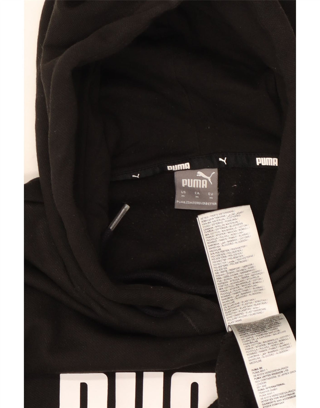 PUMA feminino gráfico moletom com capuz UK 14 médio algodão preto