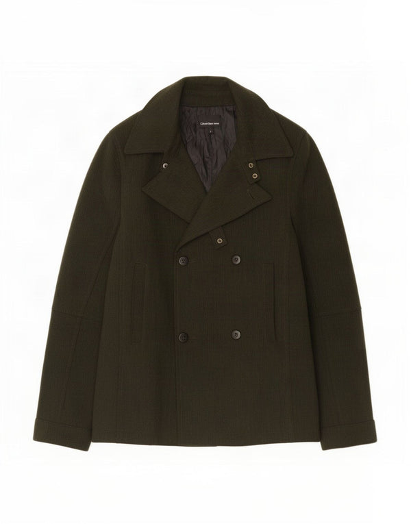 Calvin Klein Jeans Mens Pea Coat UK 40 Large Khaki Polyester