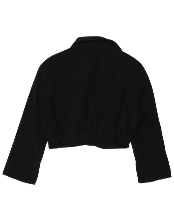 Zara Blusa Feminina Crop Manga 3/4 Top Reino Unido 14 Grande Poliéster Preto