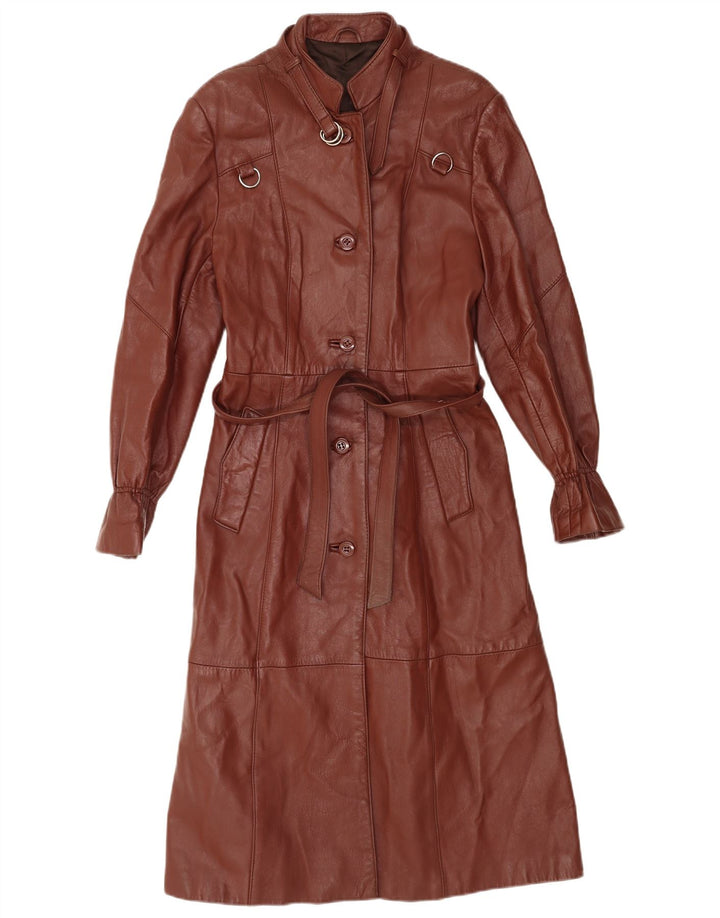Casaco de couro feminino vintage IT 44 couro marrom médio