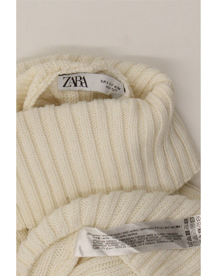 Zara Suéter feminino cropped oversized com gola redonda Reino Unido 10 pequeno branco