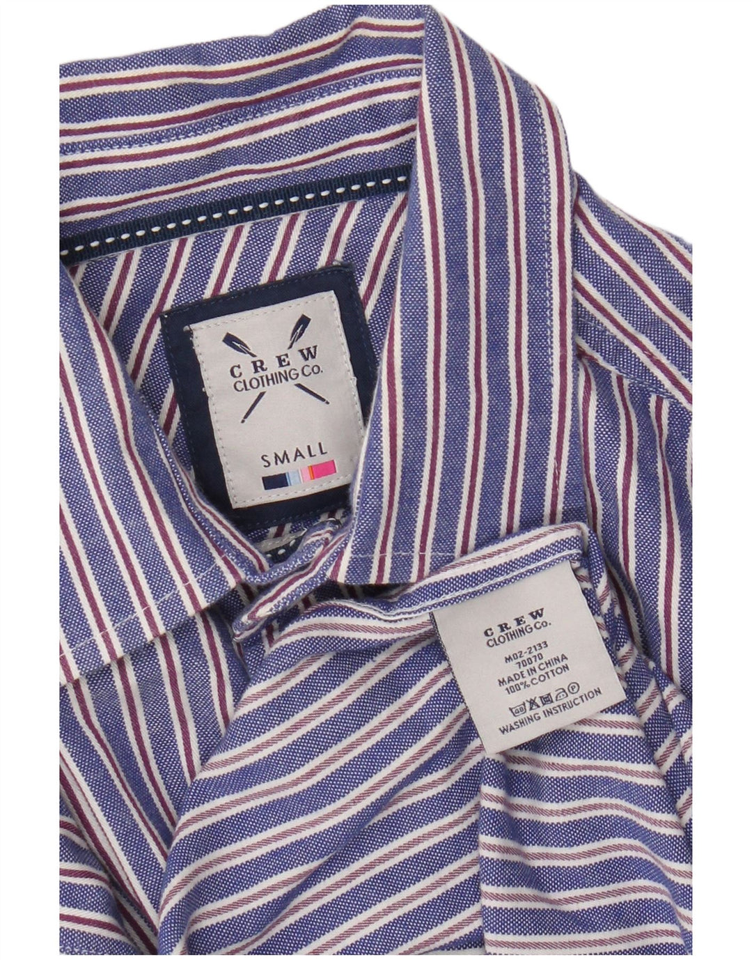Crew Clothing Camisa masculina pequena listrada azul de algodão