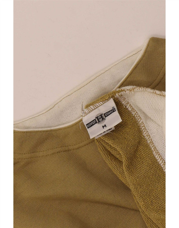 Suéter cardigã feminino vintage grande Reino Unido 14 bloco colorido cáqui médio