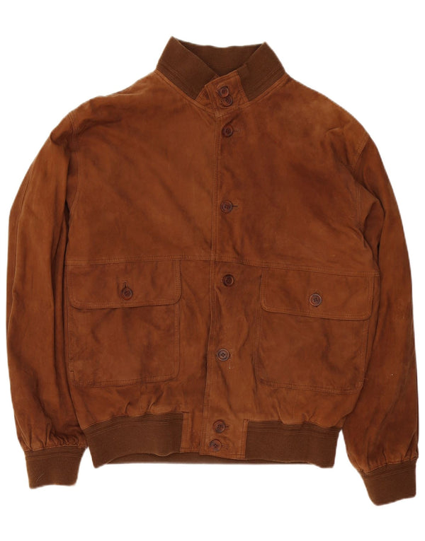 Jaqueta bomber masculina de camurça Living World Reino Unido 42 XL couro marrom