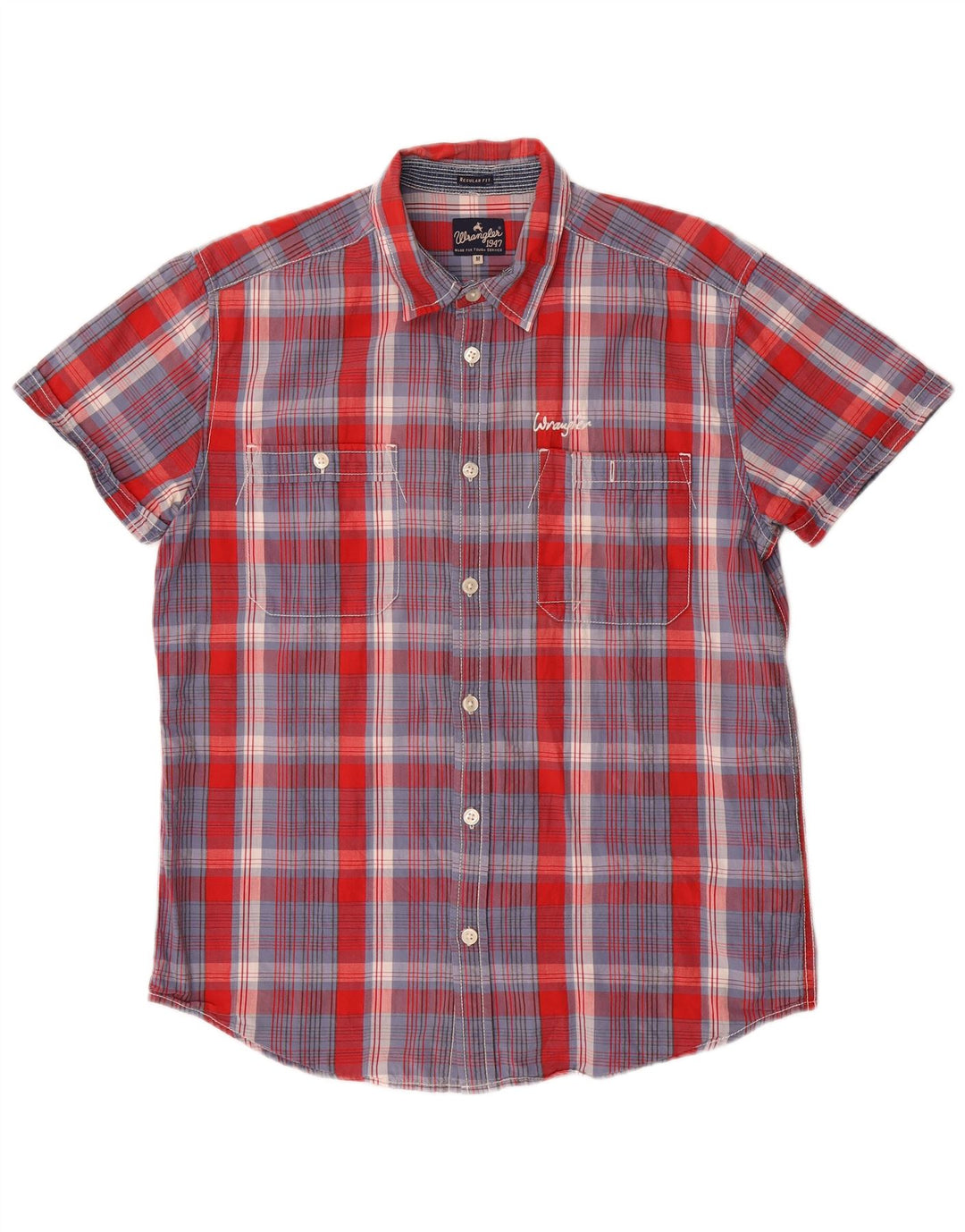 Wrangler Camisa masculina de manga curta regular fit médio azul xadrez algodão