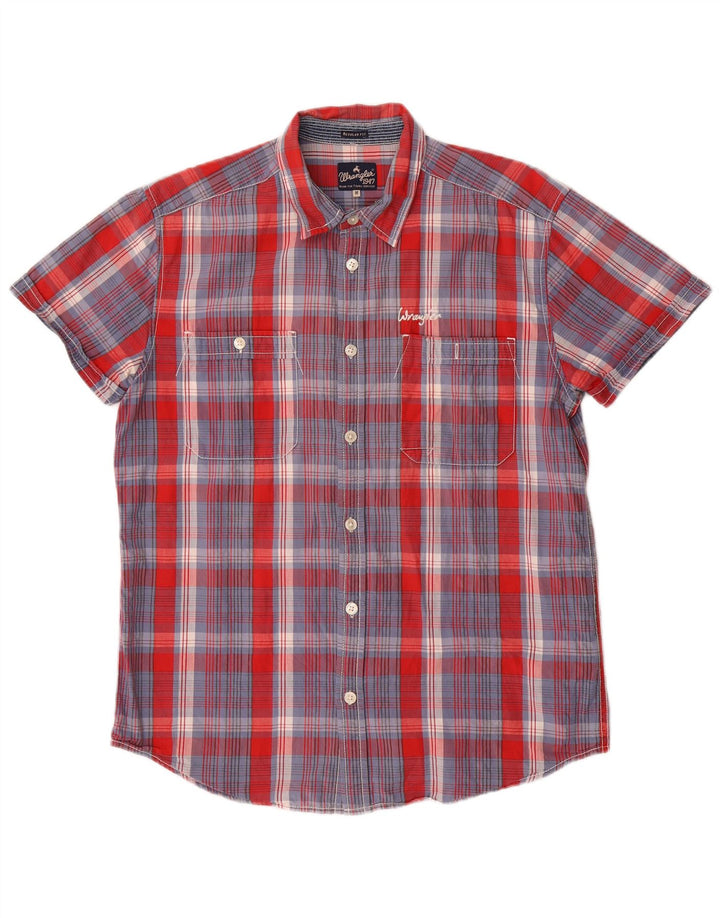 Wrangler Camisa masculina de manga curta regular fit médio azul xadrez algodão
