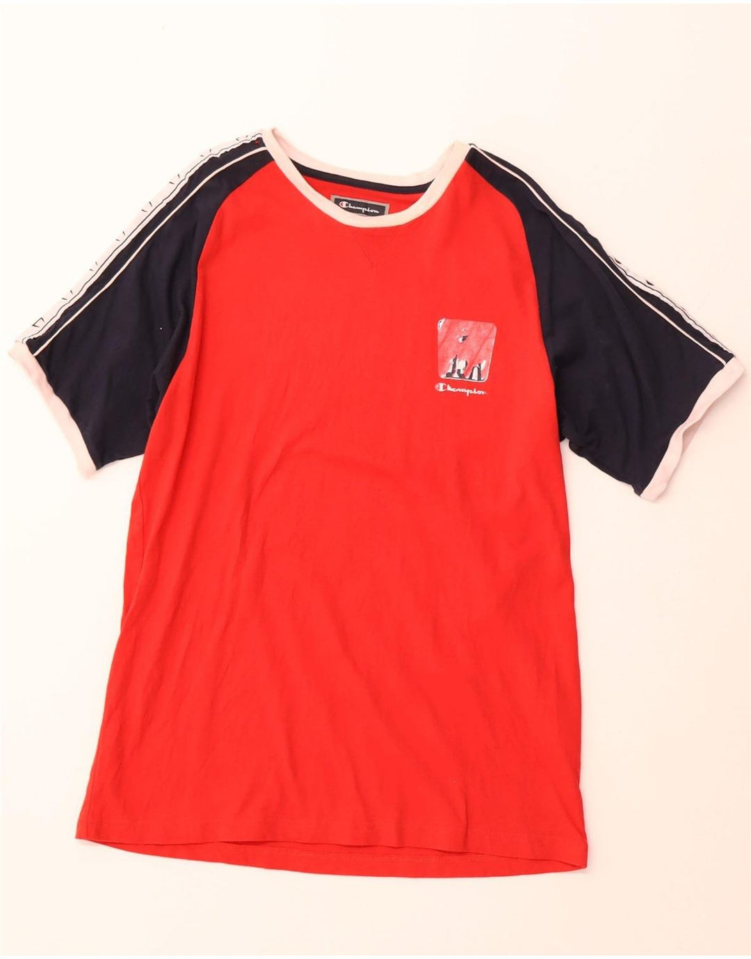 Camiseta gráfica masculina CHAMPION Top 2XL algodão colorblock vermelho