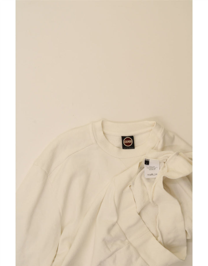 COLMAR Womens Graphic Sweatshirt Jumper UK 16 Large White Cotton Vintage Colmar and Second-Hand Colmar from Messina Hembry 