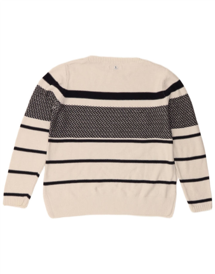 Suéter feminino Barbour com gola canoa grande e listrado branco pequeno Reino Unido 10