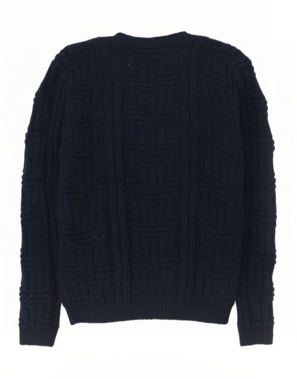 Vintage Mens Crew Neck Jumper Sweater Medium Navy Blue