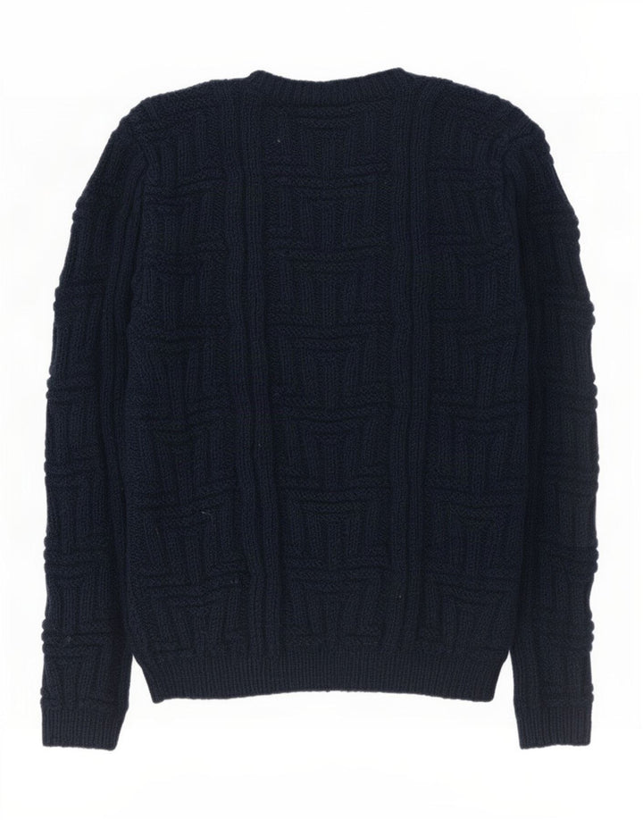 Suéter vintage masculino com gola redonda, azul marinho médio