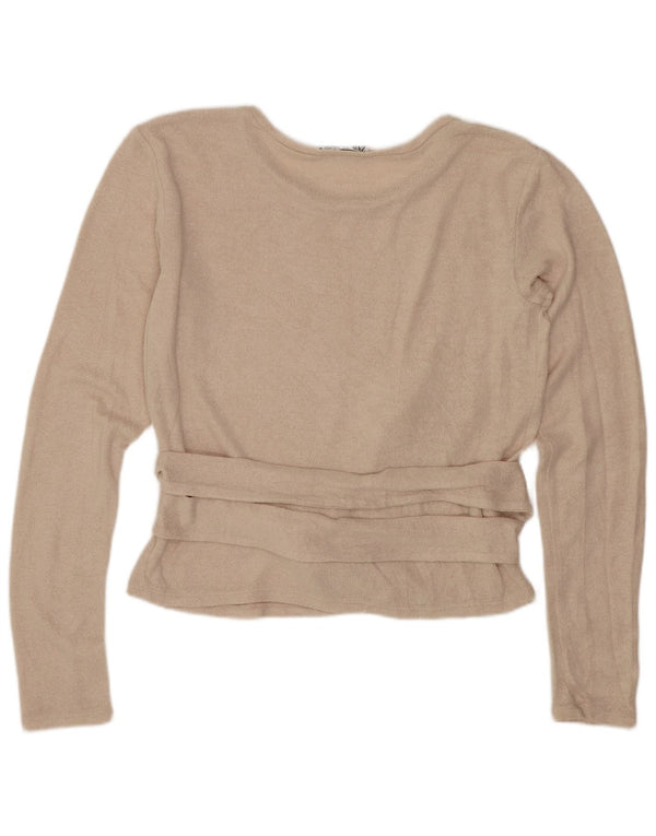 Zara Womens Crop Top Manga Longa Reino Unido 14 Médio Bege