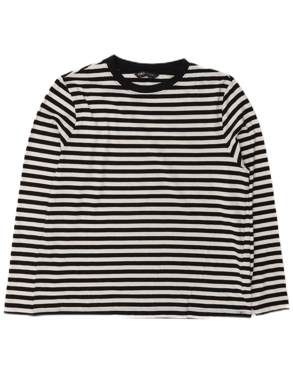 Top feminino Marks & Spencer de manga comprida UK 12 listrado branco médio náutico