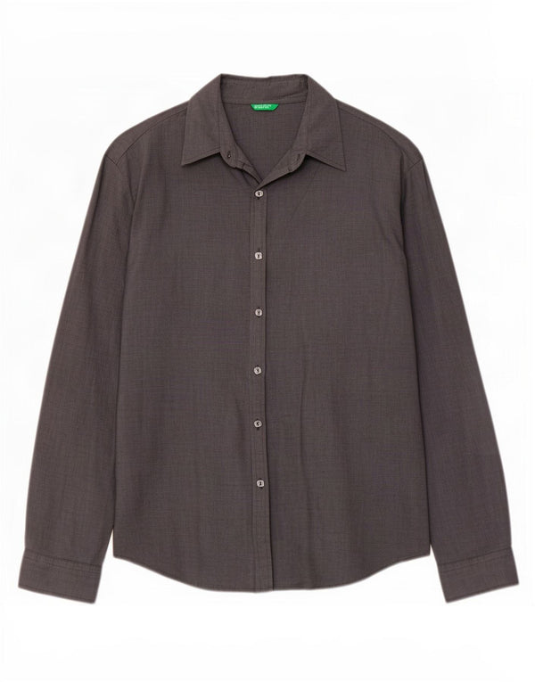 Camisa feminina Benetton UK 16 listra cinza grande