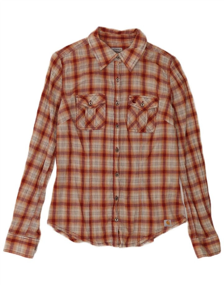 Camisa feminina de flanela Carhartt EUA 4/6 pequena xadrez vermelha de algodão