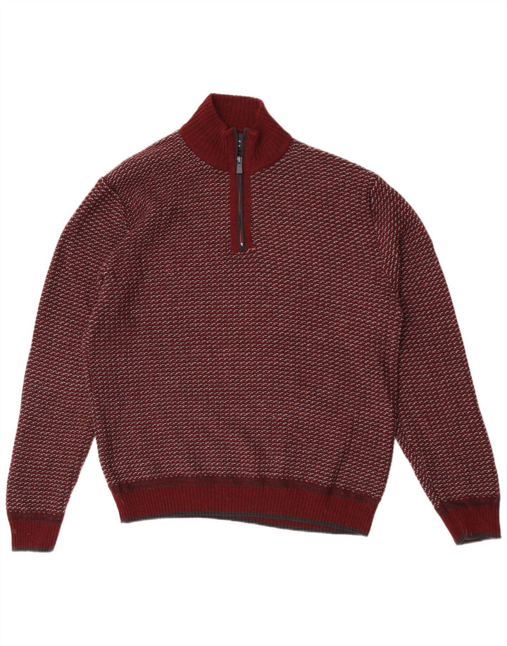 Suéter masculino Marks & Spencer Blue Harbor com zíper e gola grande Borgonha