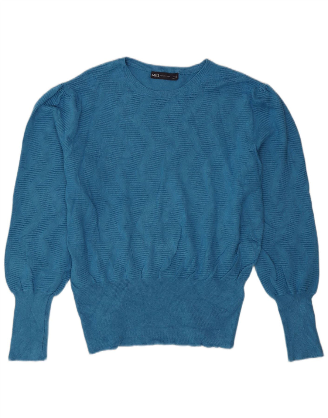 Suéter feminino Marks & Spencer com gola redonda Reino Unido 16 grande azul geométrico