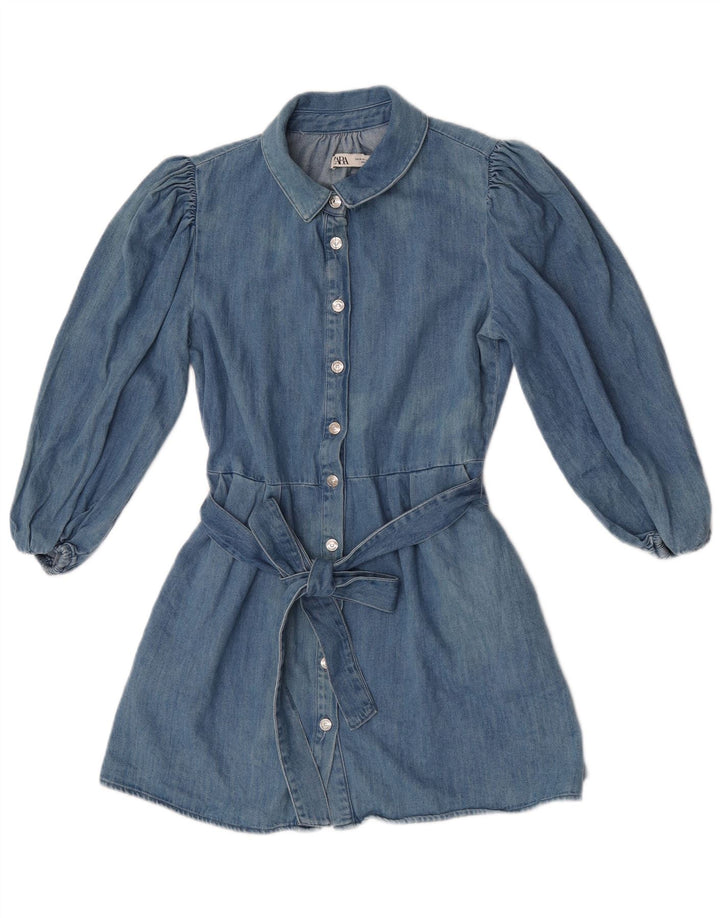 Vestido jeans feminino de manga comprida Zara UK 12 azul médio