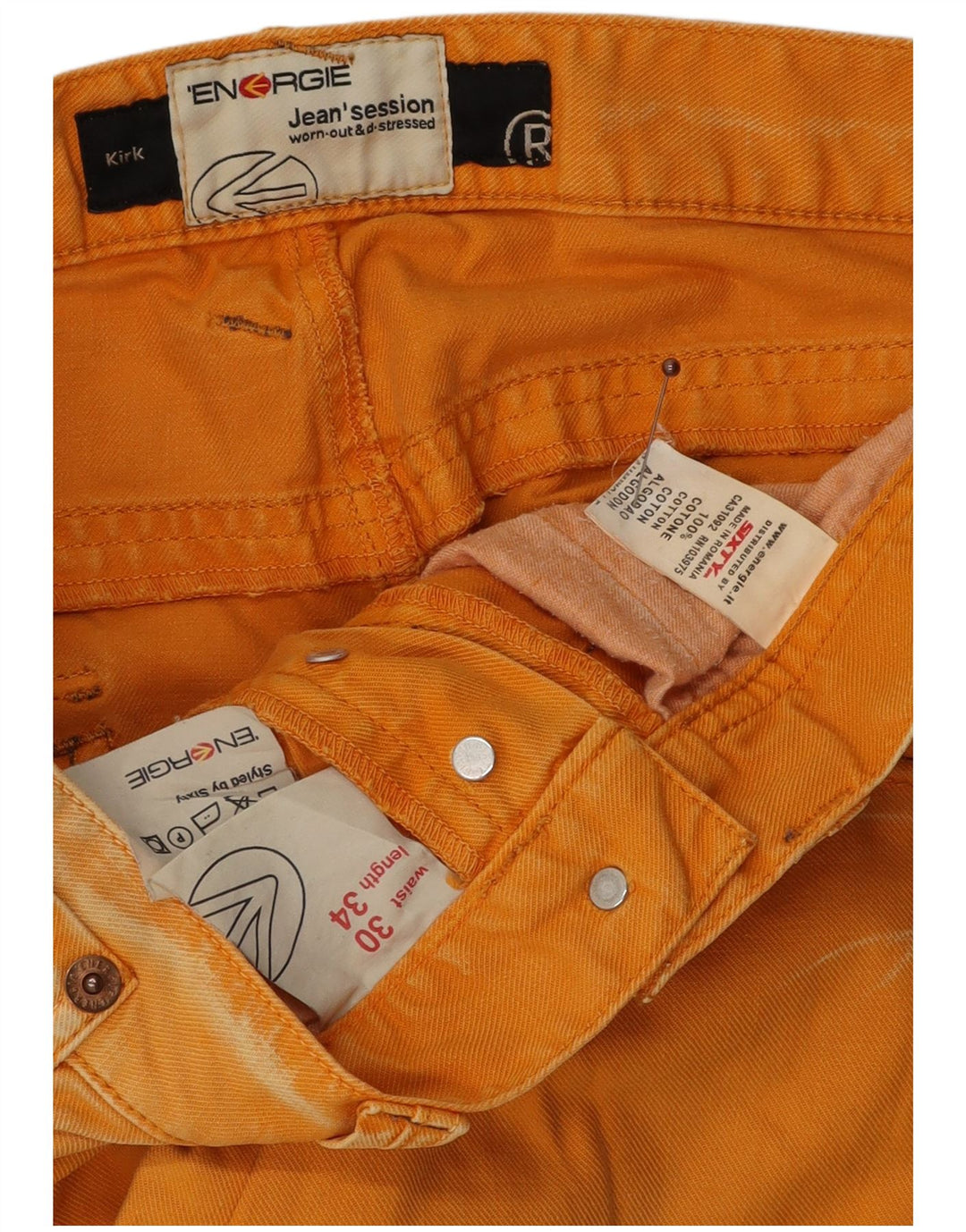 Jeans retos masculinos ENERGIE W30 L34 algodão laranja