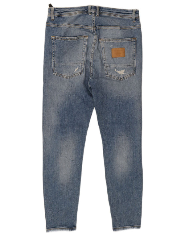 Zara Jeans skinny masculino desgastado UE 42 grande W32 L25 algodão azul