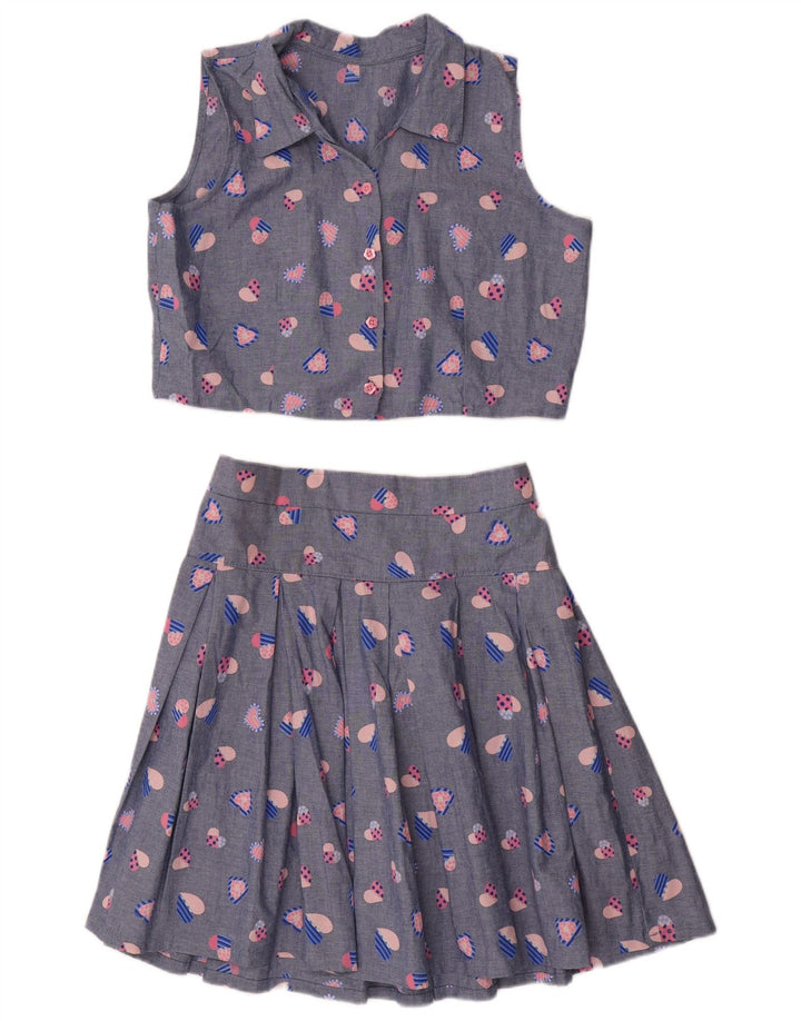 Conjunto de saia feminina vintage de 2 peças médio W32 azul geométrico