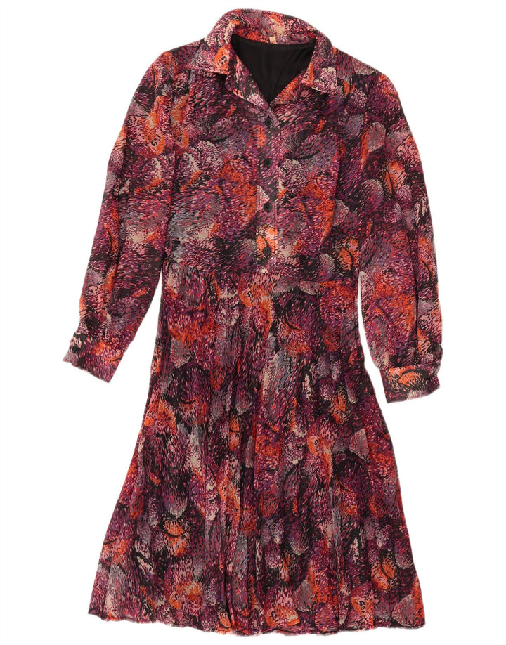 Vestido camisa feminino vintage com padrão abstrato UE 40 médio Borgonha
